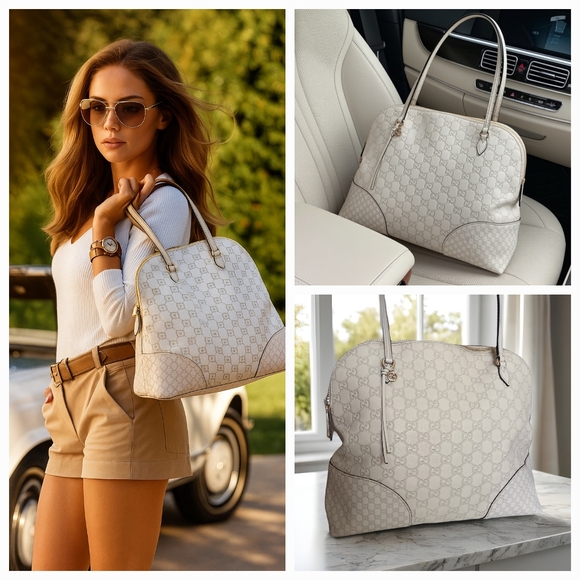 Gucci Handbags - Gucci GG Guccissima Cream Leather Bree Dome Shoulder Bag